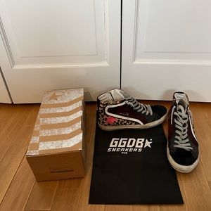 Golden Goose Slide high top leopard, black, burgundy w/ box size 39